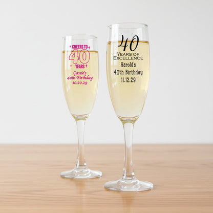 40th Birthday Personalized Champagne Glass - Set of 24