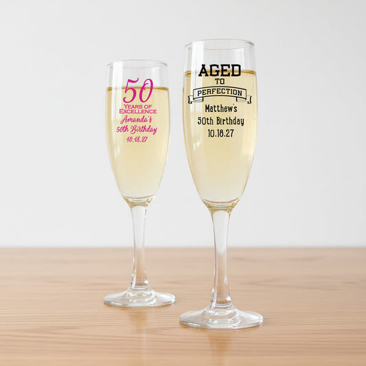 50th Birthday Personalized Champagne Glass - Set of 24