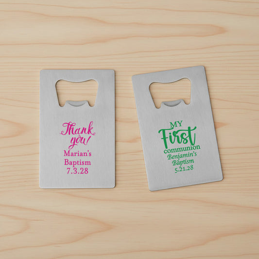 Religious Personalized Silver Credit Card Bottle Opener - Set of 24