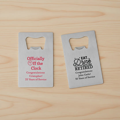 Retirement Personalized Silver Credit Card Bottle Opener - Set of 24