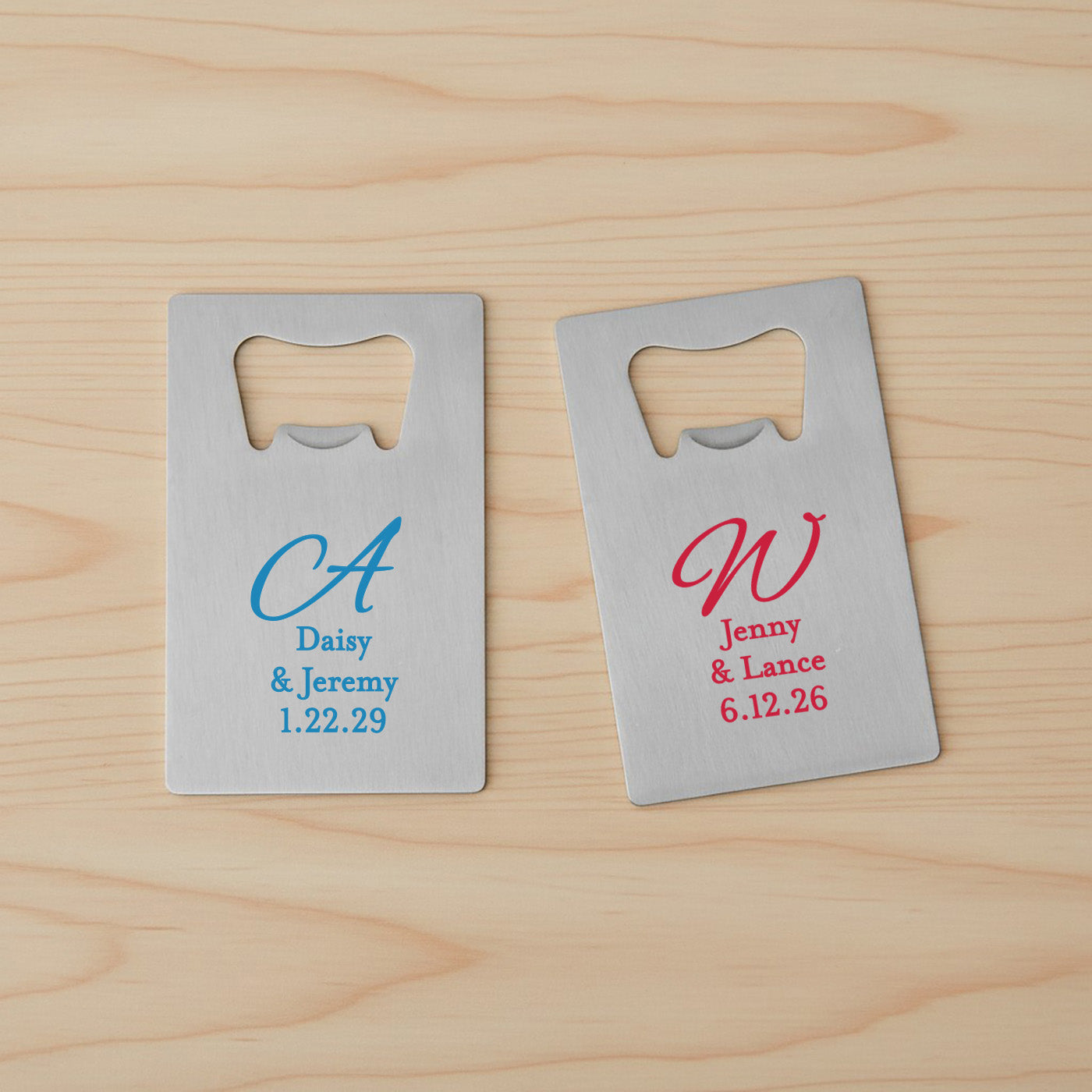 Monogram Script Personalized Silver Credit Card Bottle Opener - Set of 24