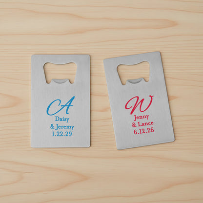 Monogram Script Personalized Silver Credit Card Bottle Opener - Set of 24