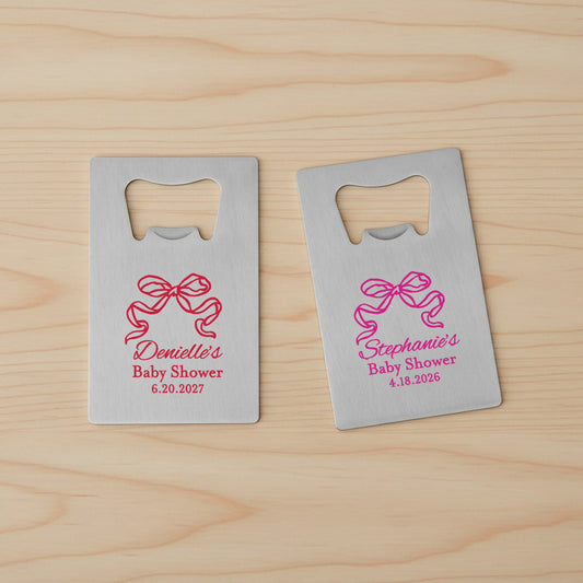 Pink Bow Personalized Silver Credit Card Bottle Opener - Set of 24