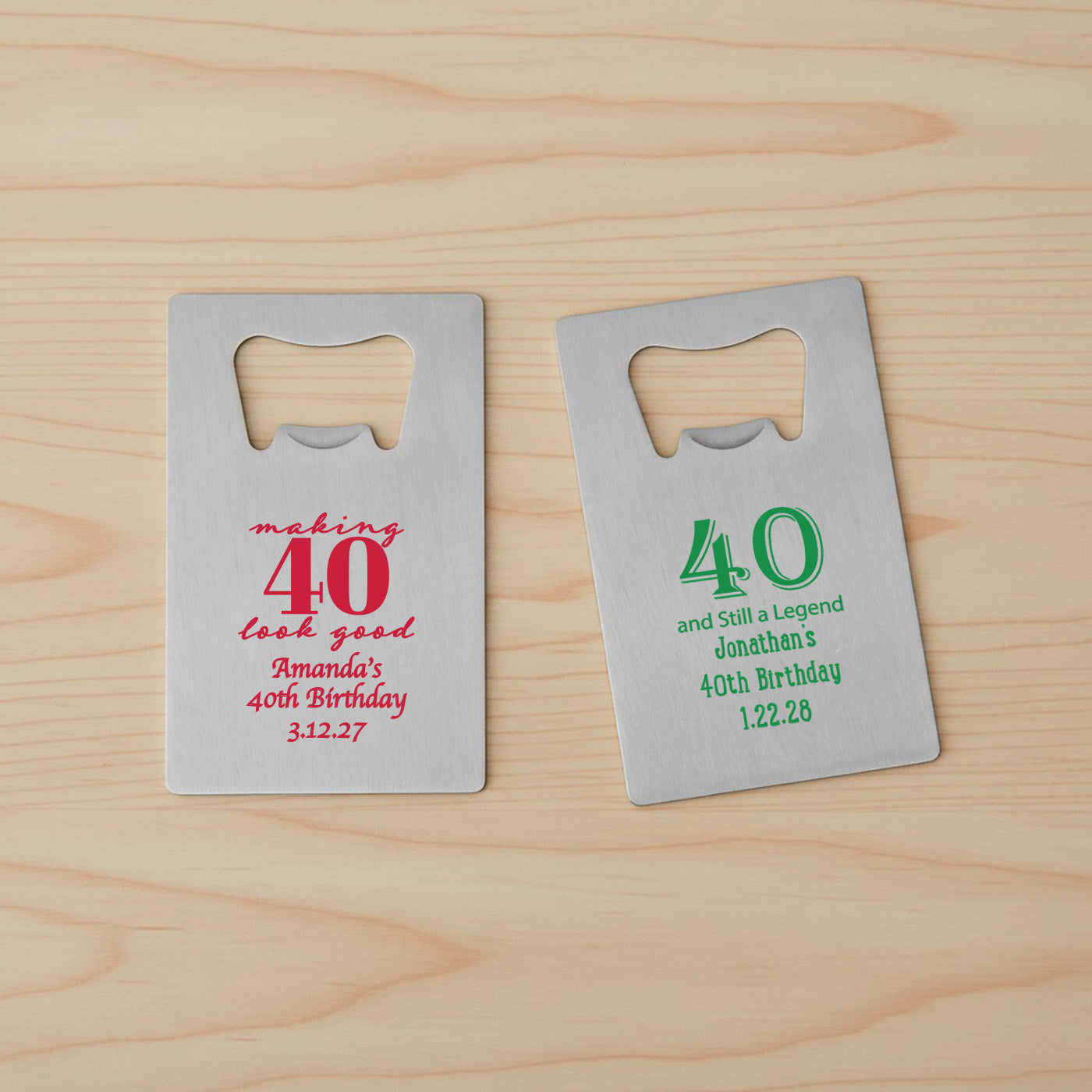 40th Birthday Personalized Silver Credit Card Bottle Opener - Set of 24