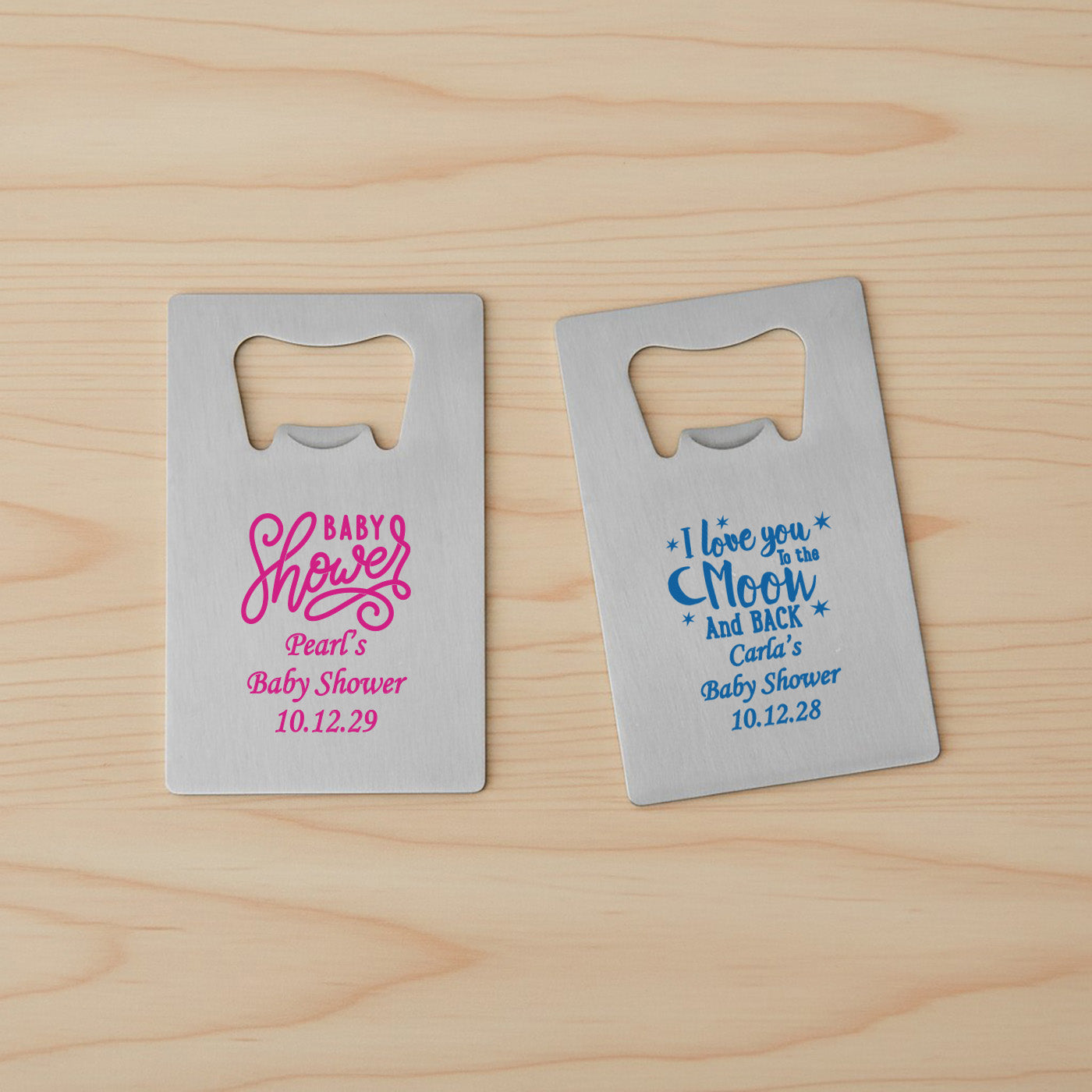 Baby Shower Personalized Silver Credit Card Bottle Opener - Set of 24