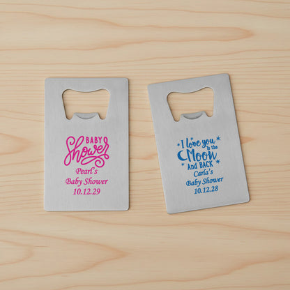 Baby Shower Personalized Silver Credit Card Bottle Opener - Set of 24