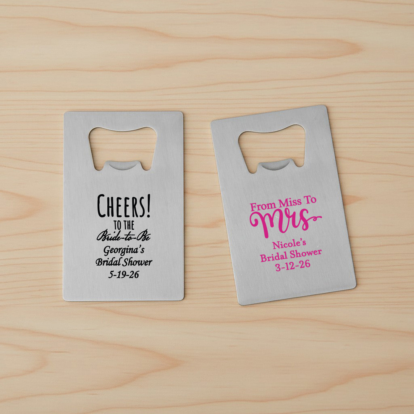Bridal Shower Personalized Silver Credit Card Bottle Opener - Set of 24