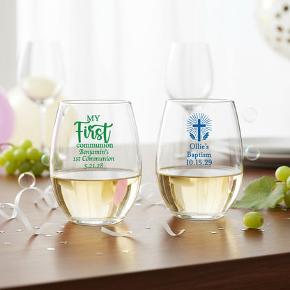 Religious Personalized 9 oz. Stemless Wine Glass - Set of 24