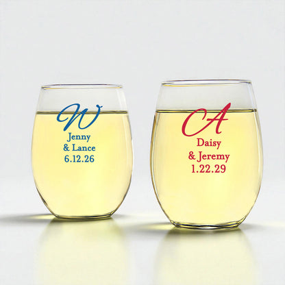 Monogram Script Personalized 9 oz. Stemless Wine Glass - Set of 24