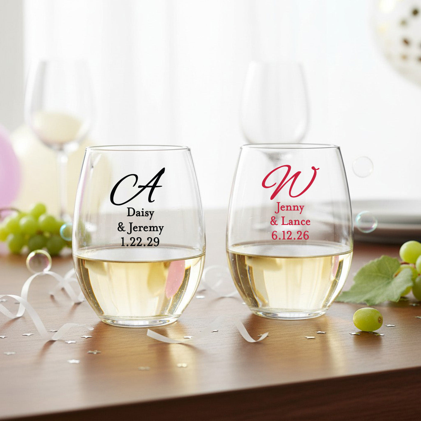 Monogram Script Personalized 9 oz. Stemless Wine Glass - Set of 24