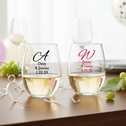 Monogram Script Personalized 9 oz. Stemless Wine Glass - Set of 24