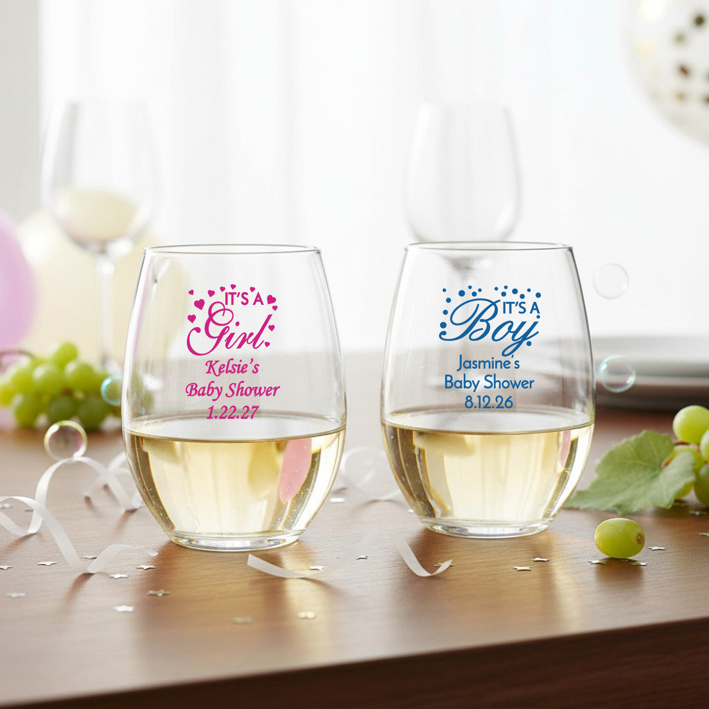 Baby Shower Personalized 9 oz. Stemless Wine Glass - Set of 24