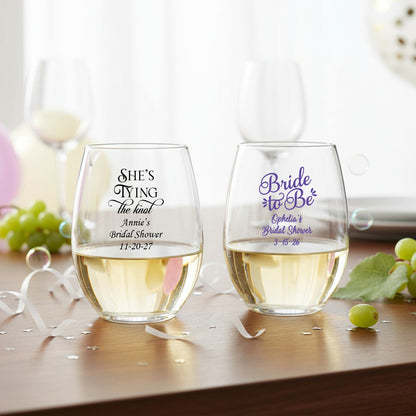 Bridal Shower Personalized 9 oz. Stemless Wine Glass - Set of 24