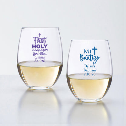 Religious Personalized 9 oz. Stemless Wine Glass - Set of 24