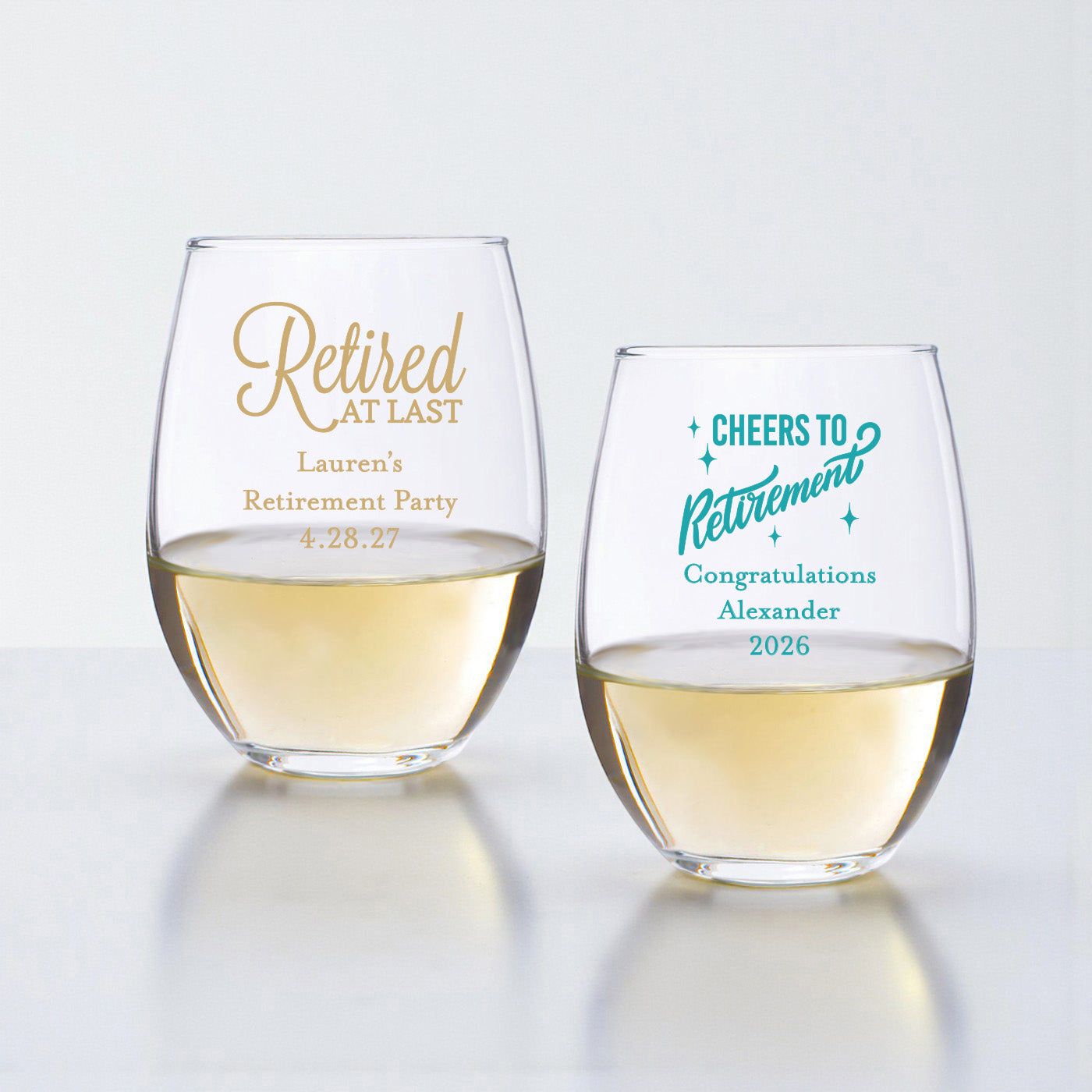 Retirement Personalized 9 oz. Stemless Wine Glass - Set of 24