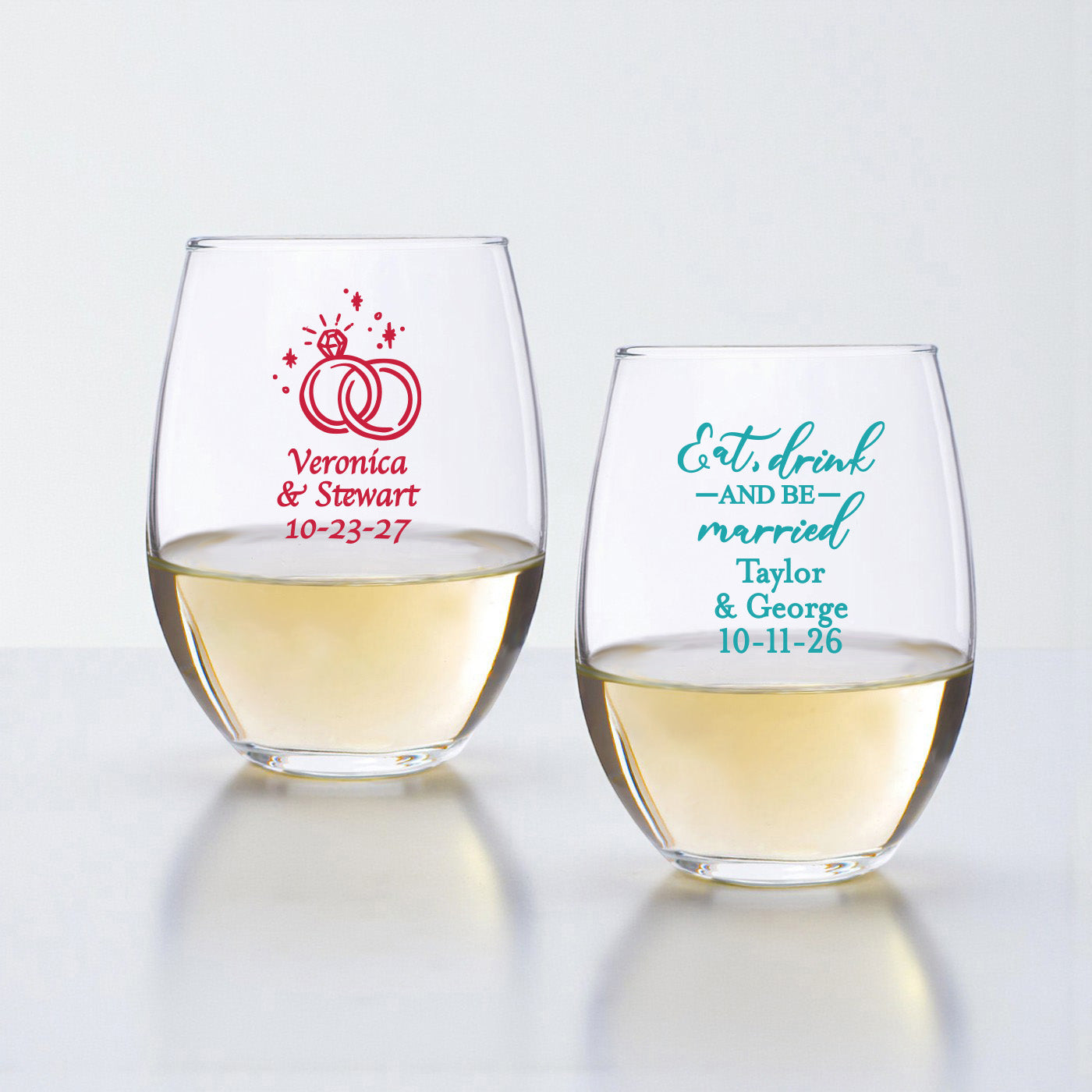 Wedding Personalized 9 oz. Stemless Wine Glass - Set of 24