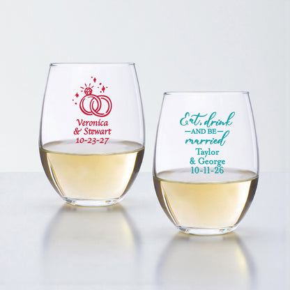 Wedding Personalized 9 oz. Stemless Wine Glass - Set of 24