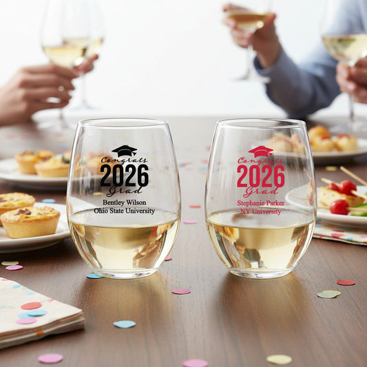 Congrats Grad Personalized 9 oz. Stemless Wine Glass - Set of 24