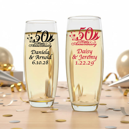 50th Wedding Anniversary Personalized Stemless Champagne Glass - Set of 24