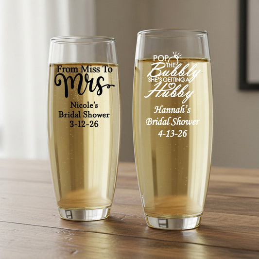 Bridal Shower Personalized Stemless Champagne Glass - Set of 24