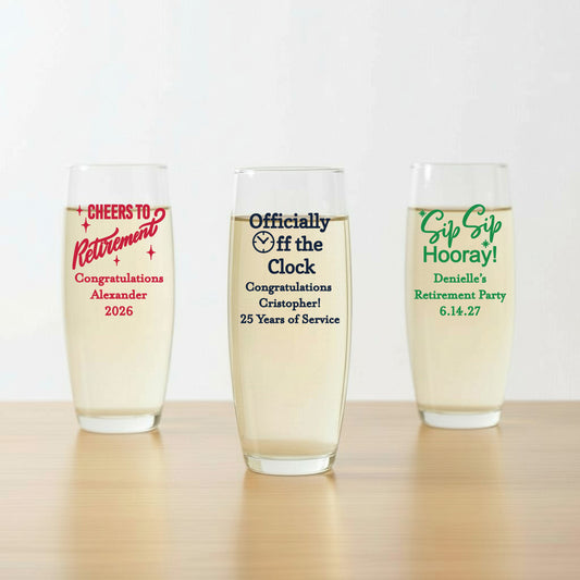 Retirement Personalized Stemless Champagne Glass - Set of 24