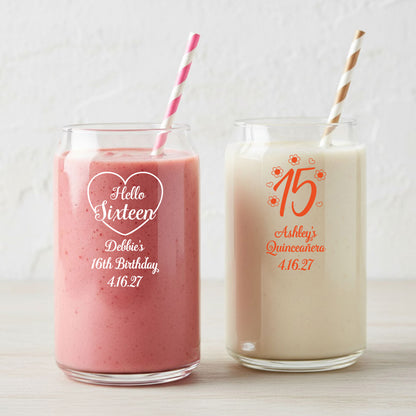 Sweet 16 or Mis Quince Personalized Can Glass - Set of 18