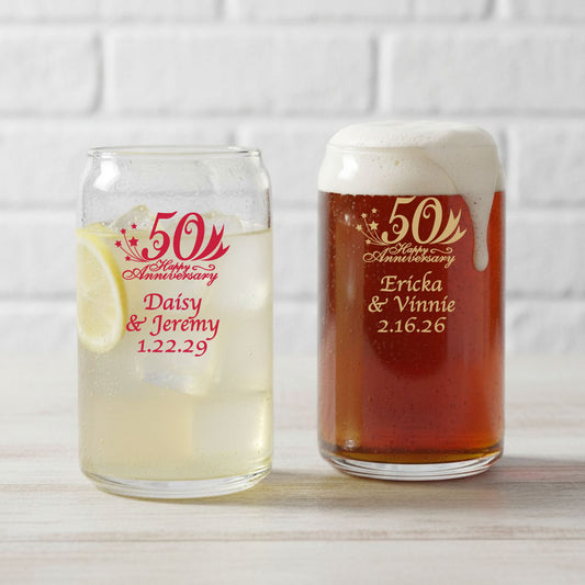 50th Wedding Anniversary Personalized Can Glass - Set of 18