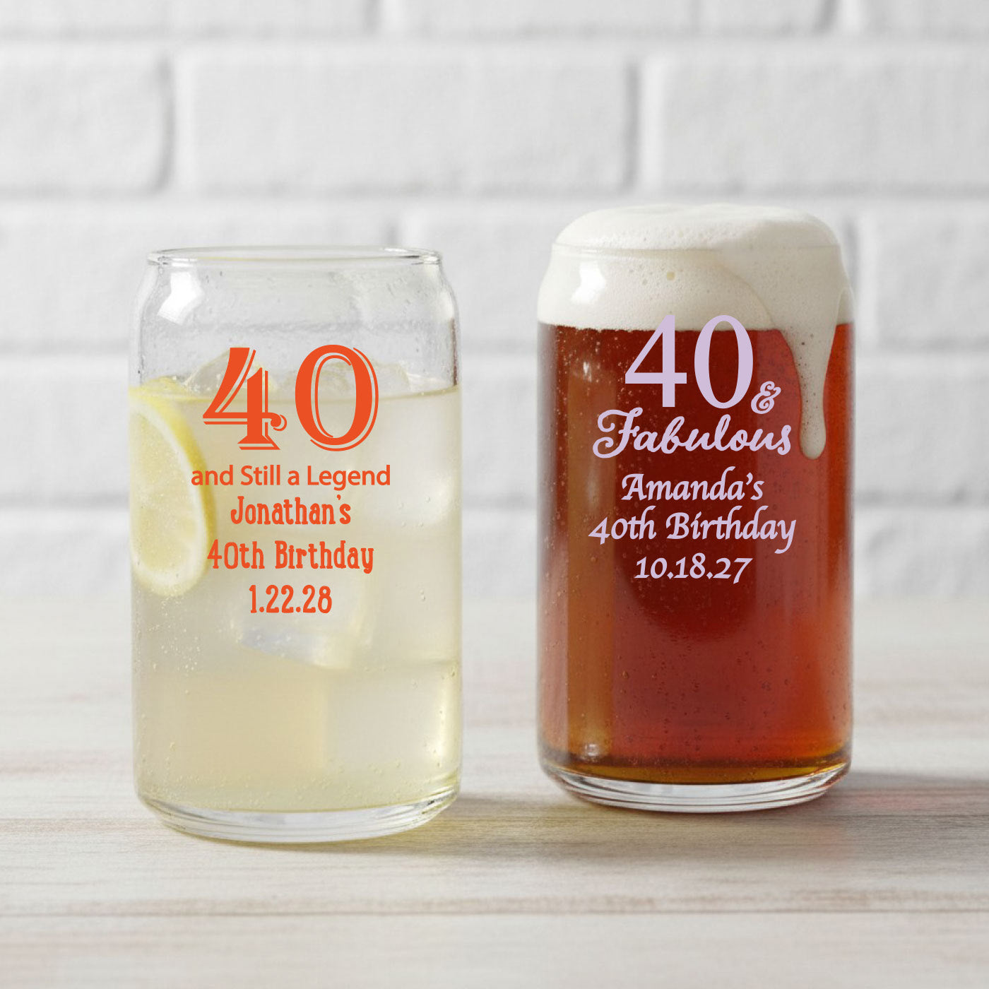 40th Birthday Personalized Can Glass - Set of 18
