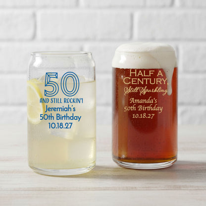 50th Birthday Personalized Can Glass - Set of 18