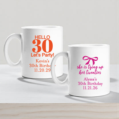 30th Birthday Personalized Ceramic Coffee Mugs - Set of 12