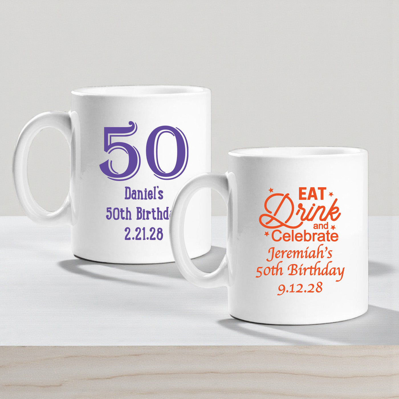 50th Birthday Personalized Ceramic Coffee Mugs - Set of 12