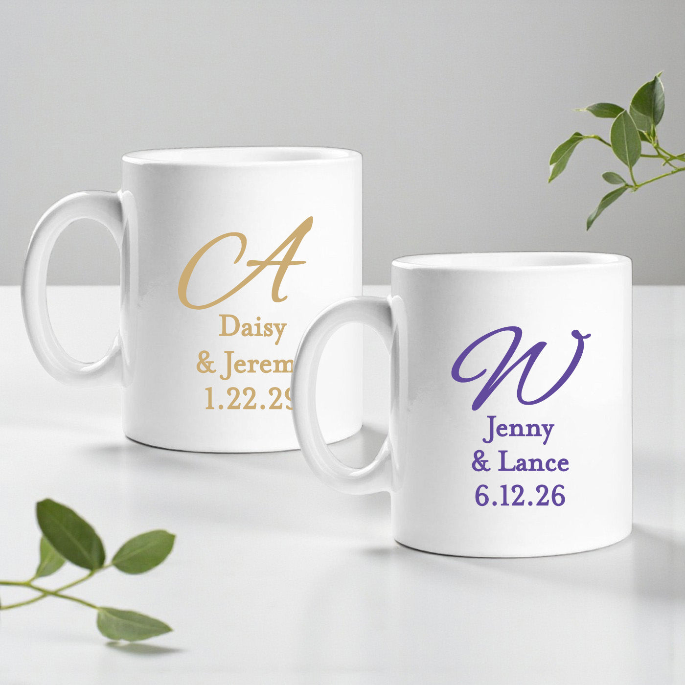 Monogram Script Personalized Ceramic Coffee Mugs - Set of 12