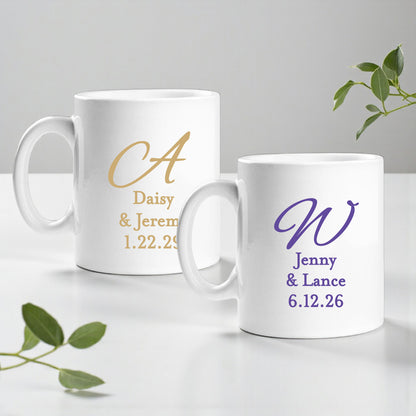 Monogram Script Personalized Ceramic Coffee Mugs - Set of 12