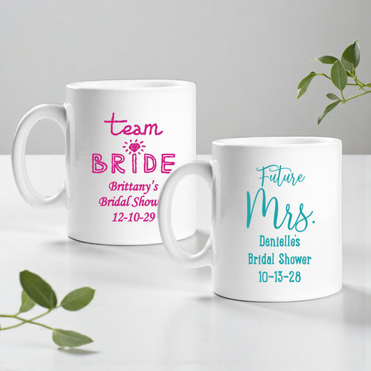 Bridal Shower Personalized Ceramic Coffee Mugs - Set of 12