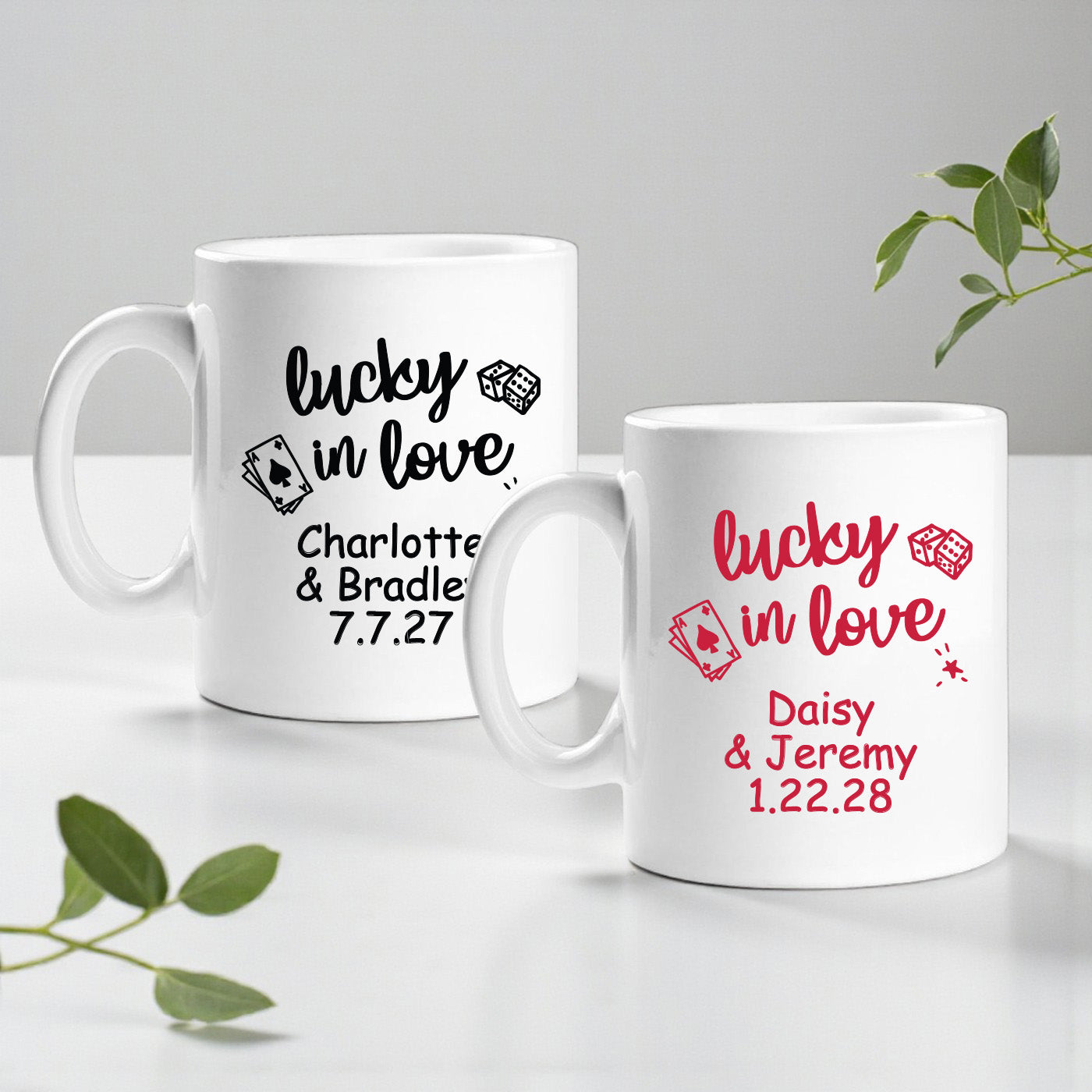 Lucky In Love Personalized Ceramic Coffee Mugs - Set of 12