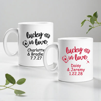 Lucky In Love Personalized Ceramic Coffee Mugs - Set of 12