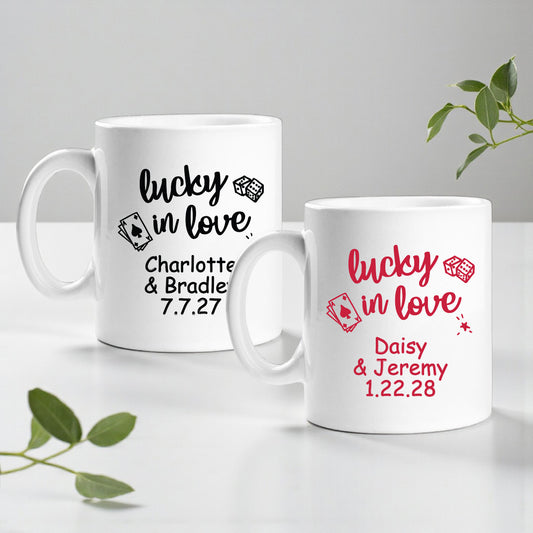 Lucky In Love Personalized Ceramic Coffee Mugs - Set of 12