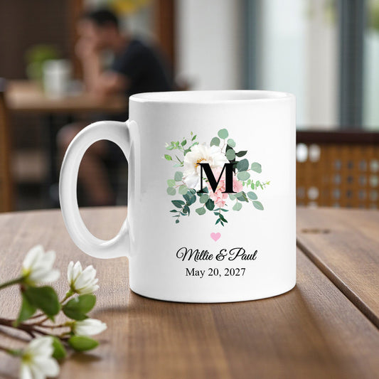 Initial Spring Flowers Personalized Ceramic Coffee Mugs - Set of 12