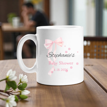 Pink Bow Personalized Ceramic Coffee Mugs - Set of 12