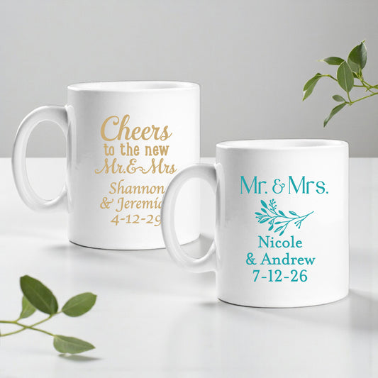 Wedding Personalized Ceramic Coffee Mugs - Set of 12