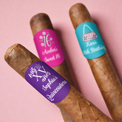 Sweet 16 or Mis Quince Personalized Cigar Band Labels - Set of 15
