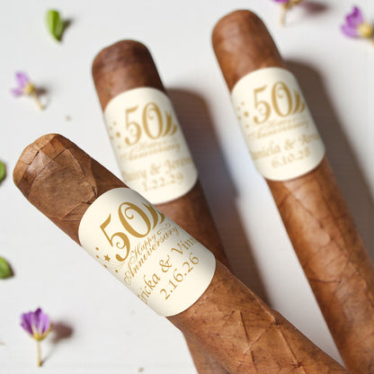 50th Wedding Anniversary Personalized Cigar Band Labels - Set of 15