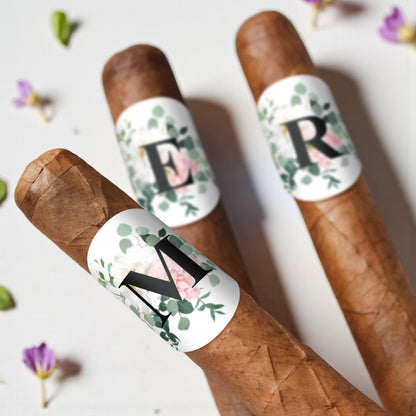 Initial Spring Flowers Personalized Cigar Band Labels - Set of 15