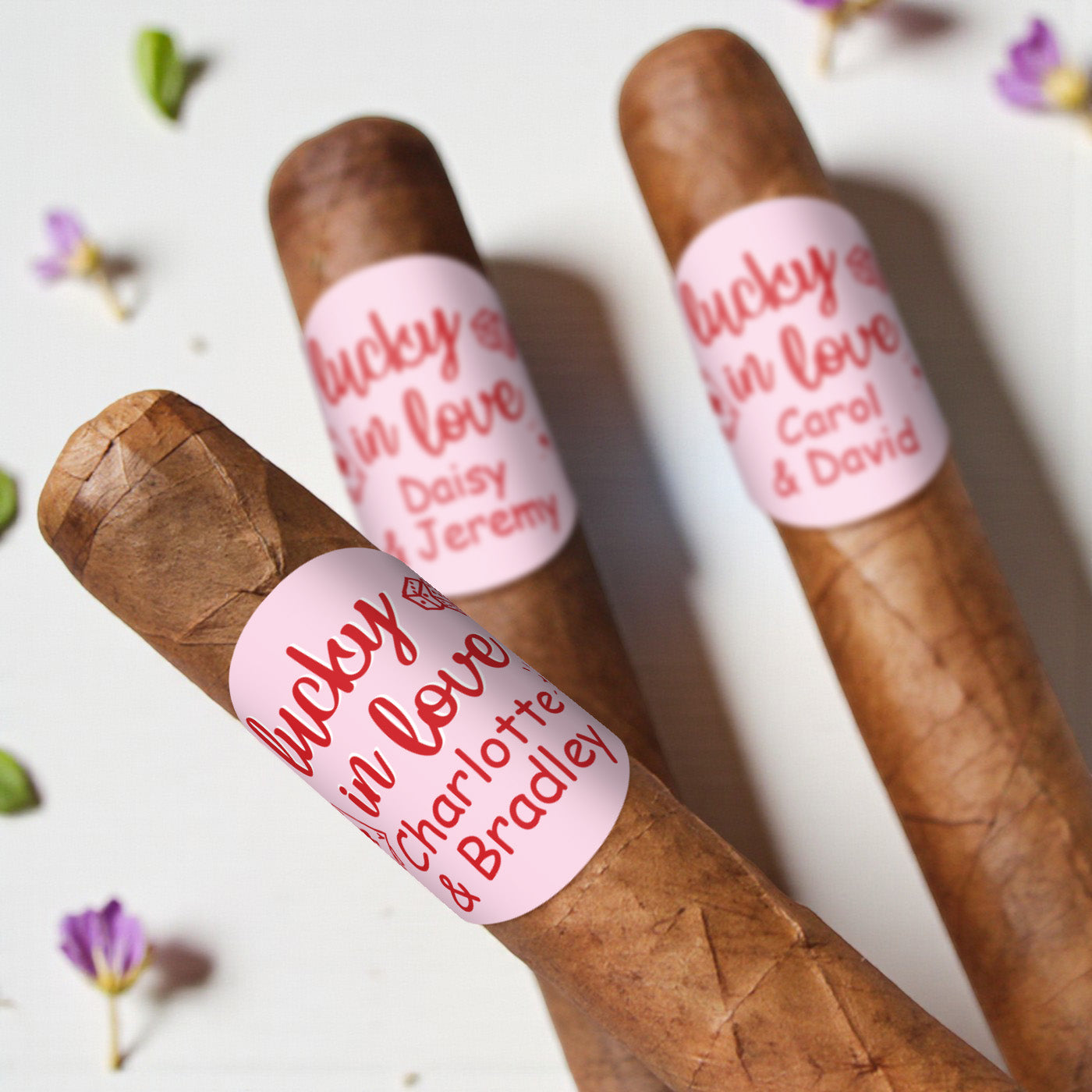 Lucky In Love Personalized Cigar Band Labels - Set of 15