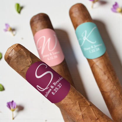 Monogram Script Personalized Cigar Band Labels - Set of 15