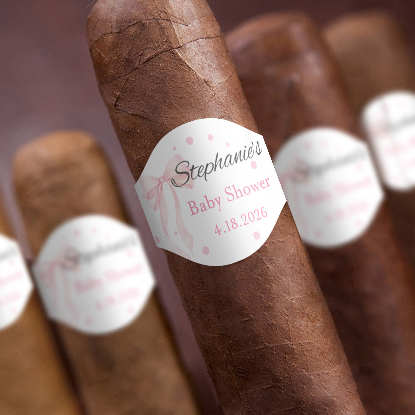 Pink Bow Personalized Cigar Band Labels - Set of 15