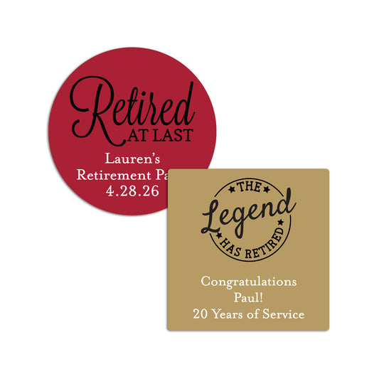 Retirement Personalized Round/Square Labels - Set of 24