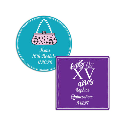 Sweet 16 or Mis Quince Personalized Round/Square Labels - Set of 24