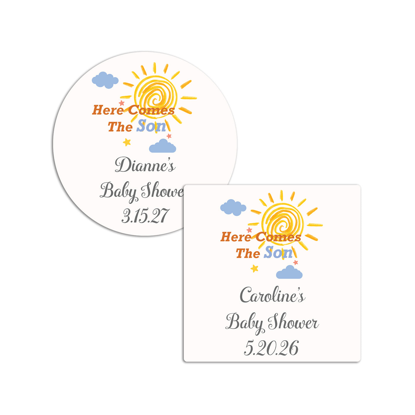 Here Comes The Son Personalized Round/Square Labels - Set of 24