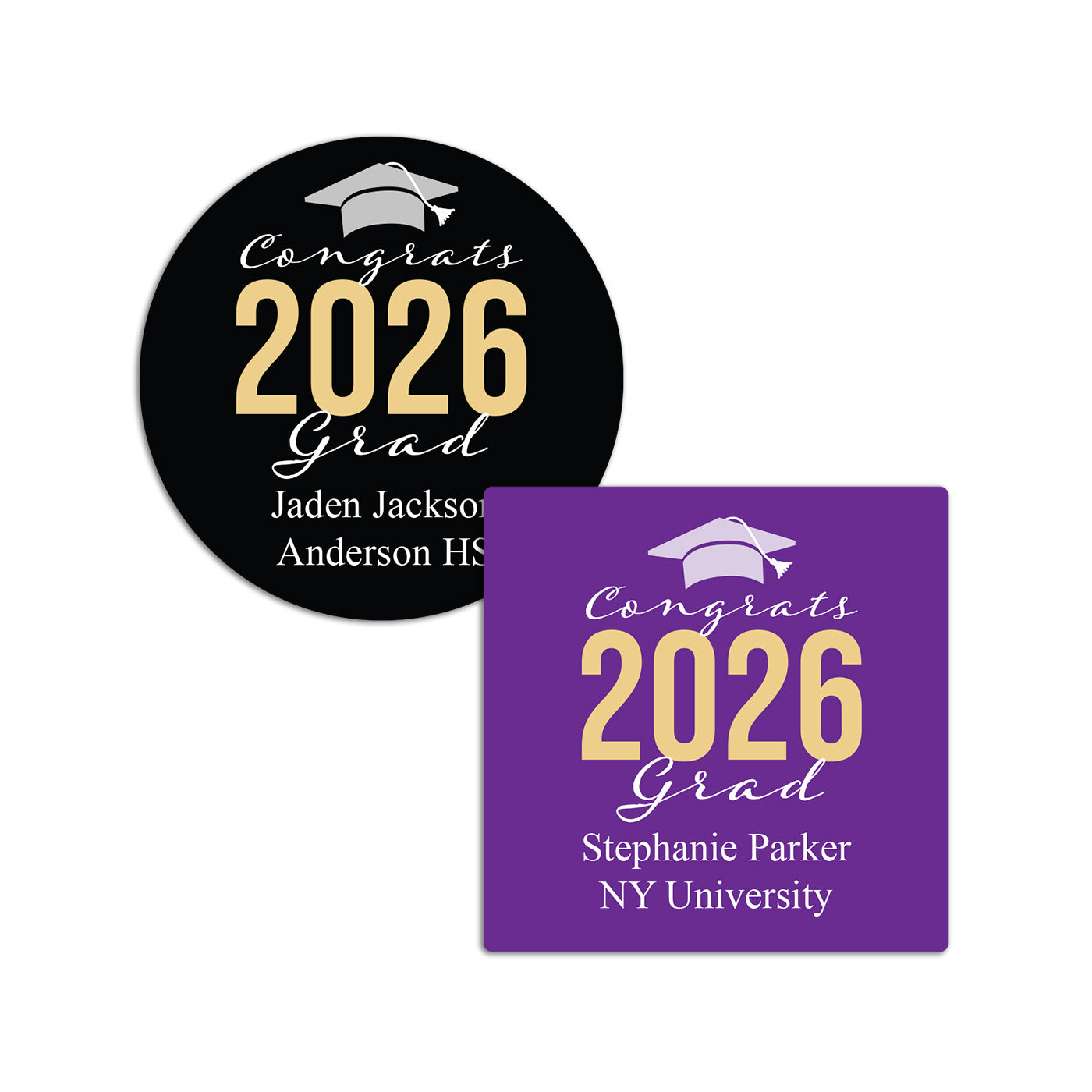 Congrats Grad Personalized Round/Square Labels - Set of 24